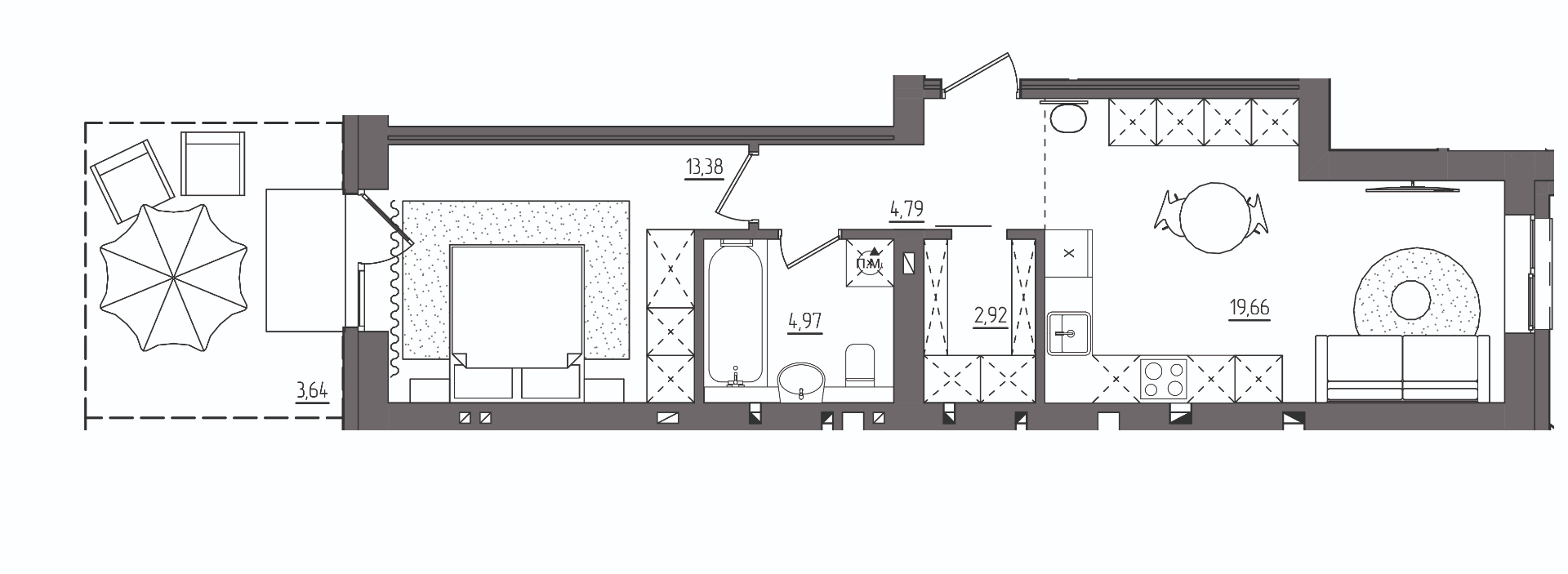 Планування 49 м² Соло з балконом